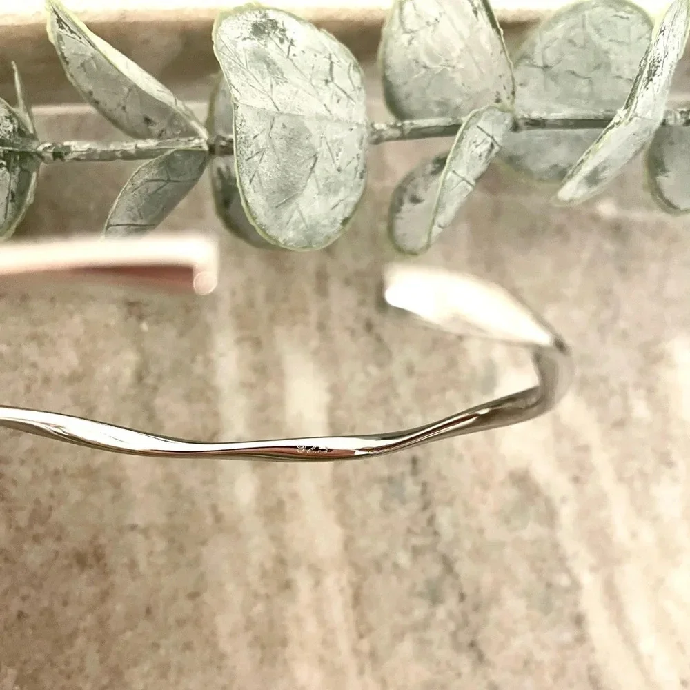 925 Sterling Silver Thin Bangle Bracelet Silver Cuff Bracelet Modern Bracelet - Picture 4 of 4
